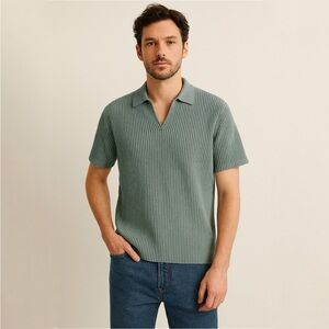 NWT Abercrombie & Fitch Plisse Pleated Johnny Collar Sweater Polo Shirt Size S